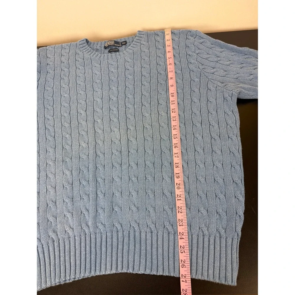 Polo Ralph Lauren Blue Cotton Cable Knit Fisherman Sweater Mens XXL Chunky